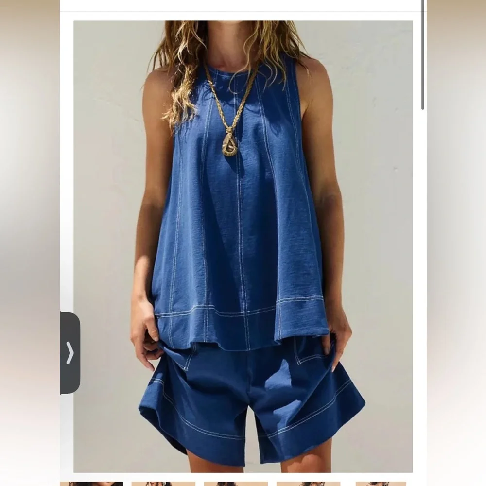 Boutique 100% Cotton 2 piece short set. Size Large. Light Blue. NWT - Picture 2 of 2